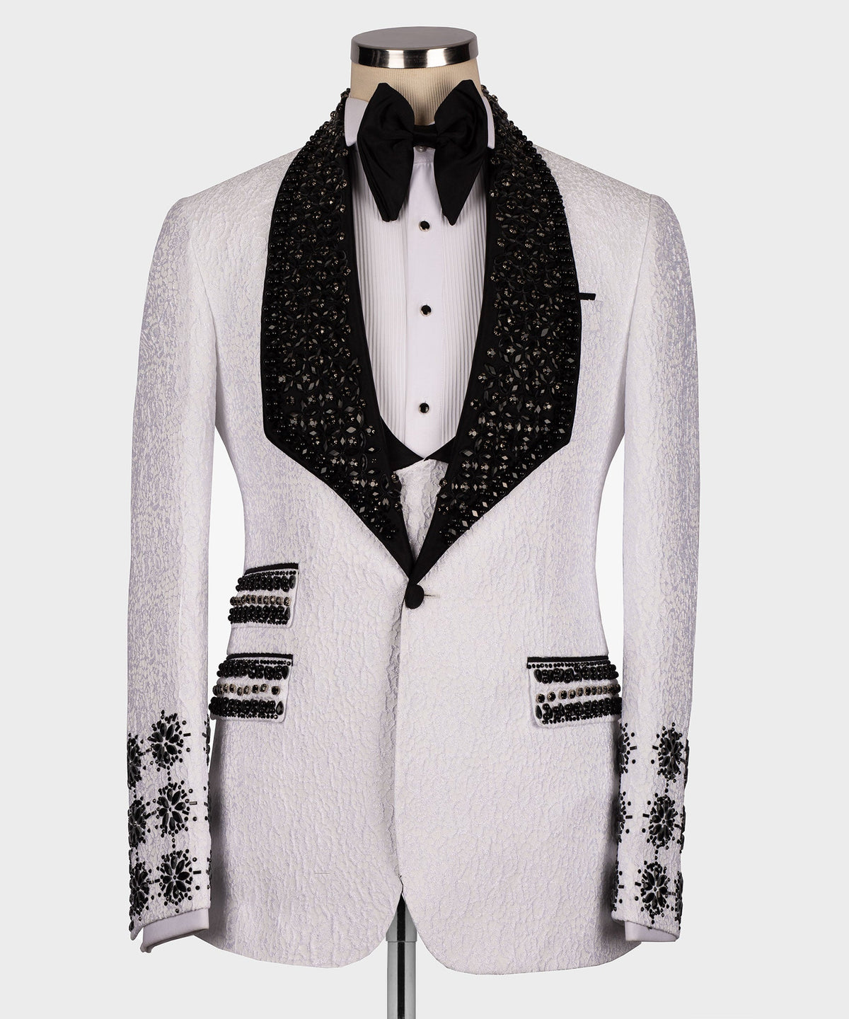 Black Gemstone Black Lapel Statement Tuxedo - Style 02