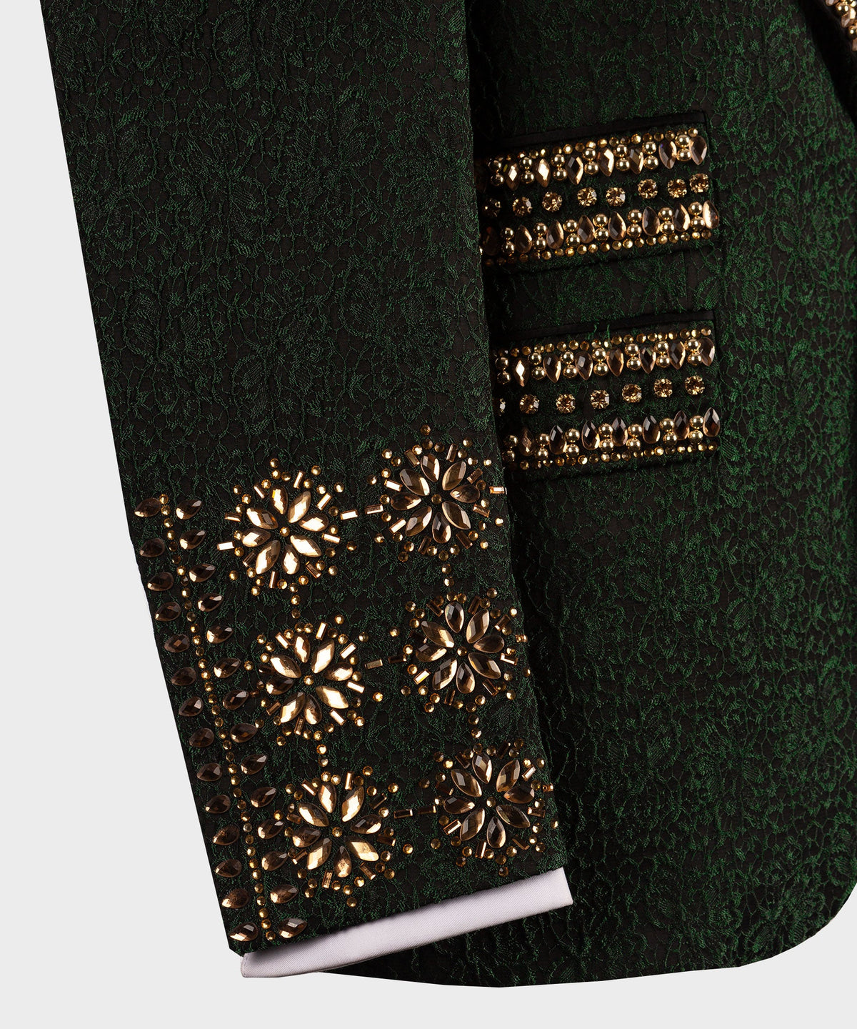 Gold Gemstone Green Lapel Statement Tuxedo