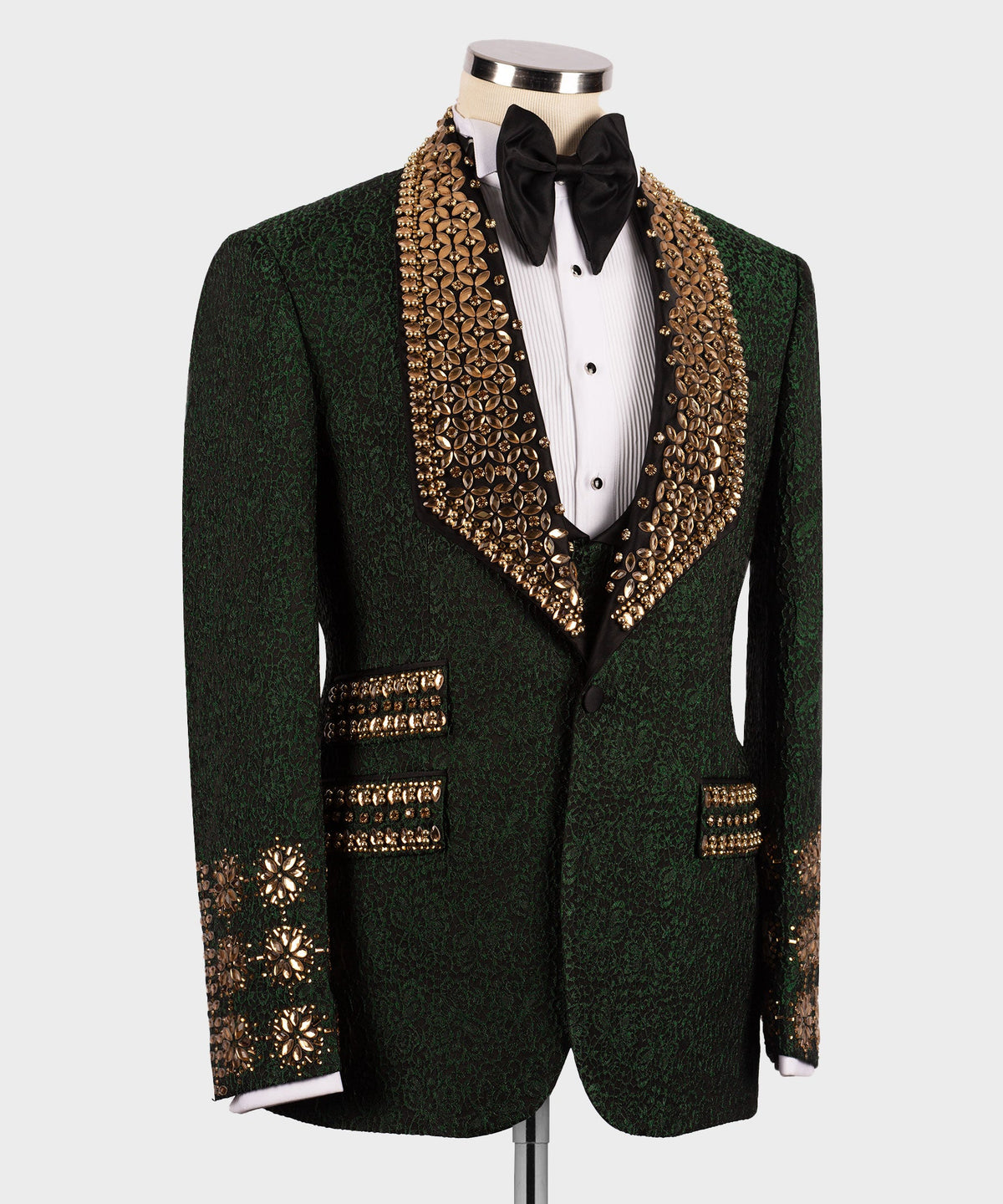 Gold Gemstone Green Lapel Statement Tuxedo