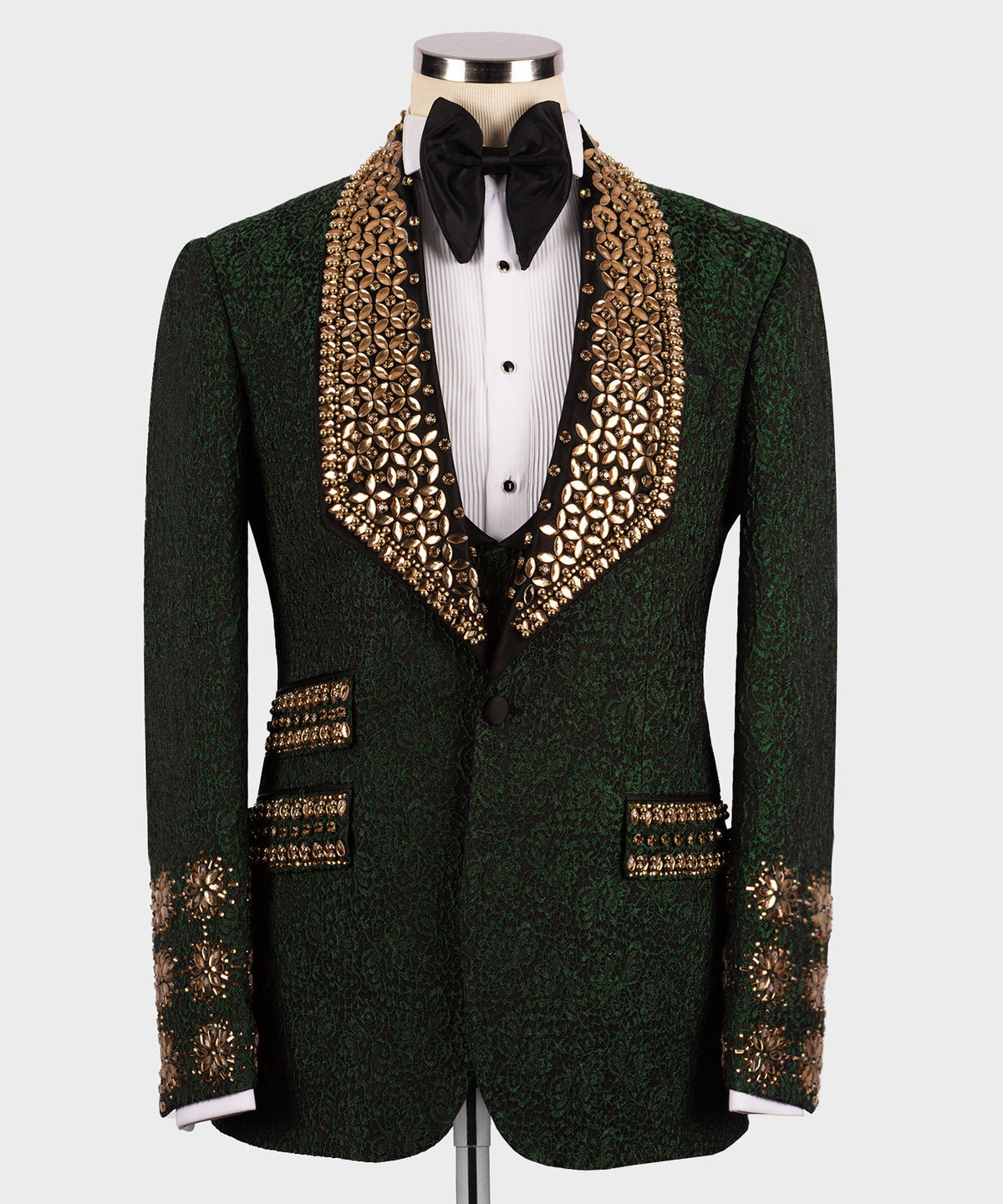 Gold Gemstone Green Lapel Statement Tuxedo