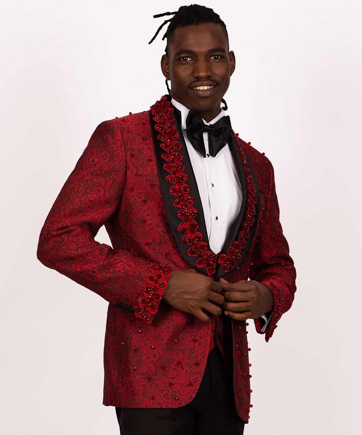 Red Stone-Embellished Tuxedo - Style 03