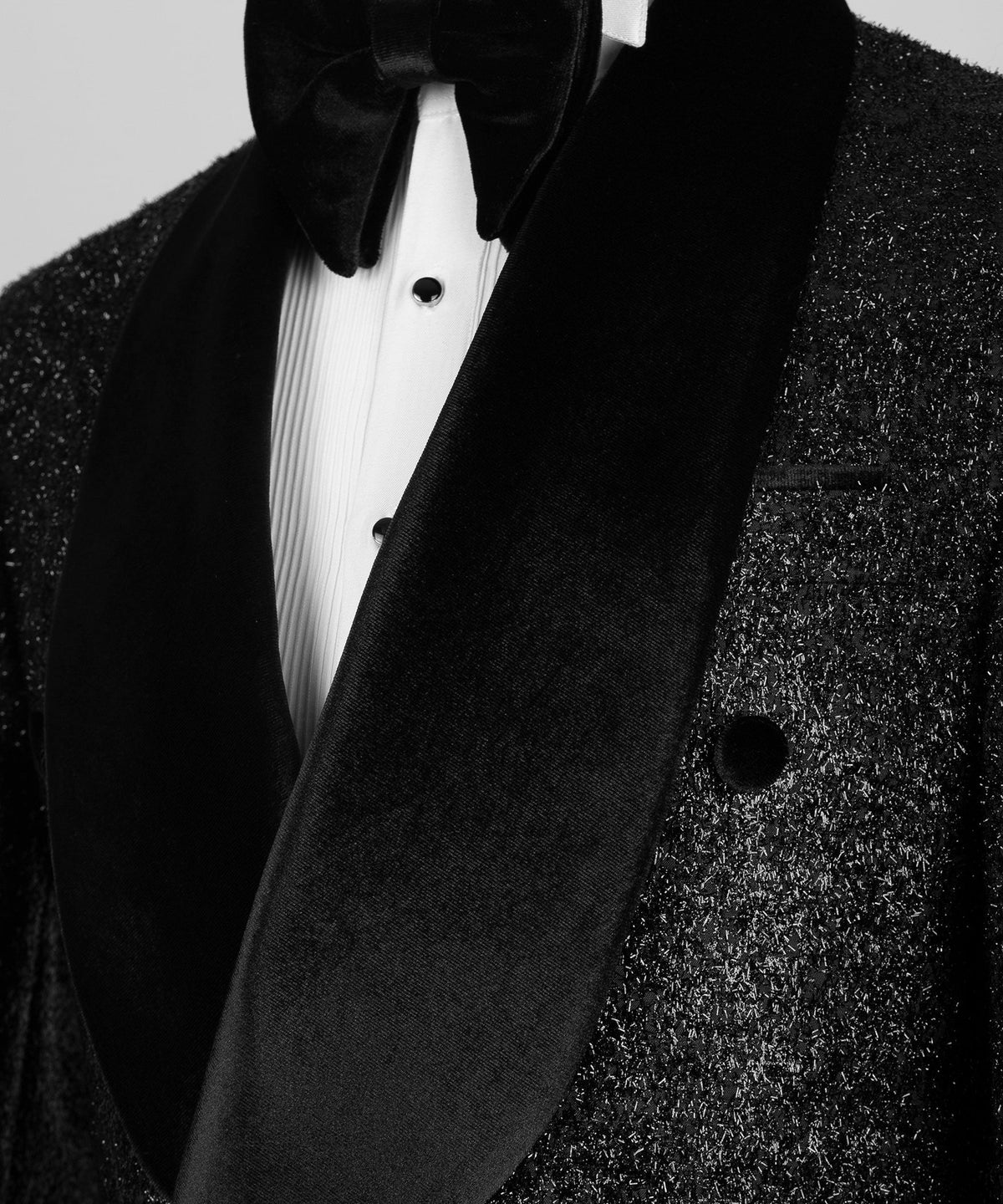 Black Velvet-Lapel Shimmer Tuxedo