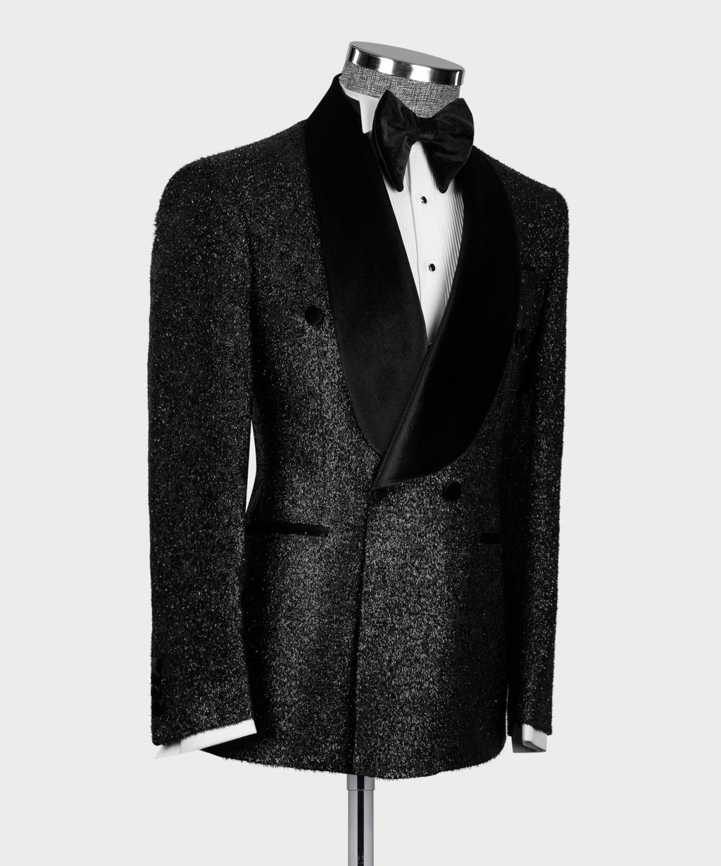 Black Velvet-Lapel Shimmer Tuxedo