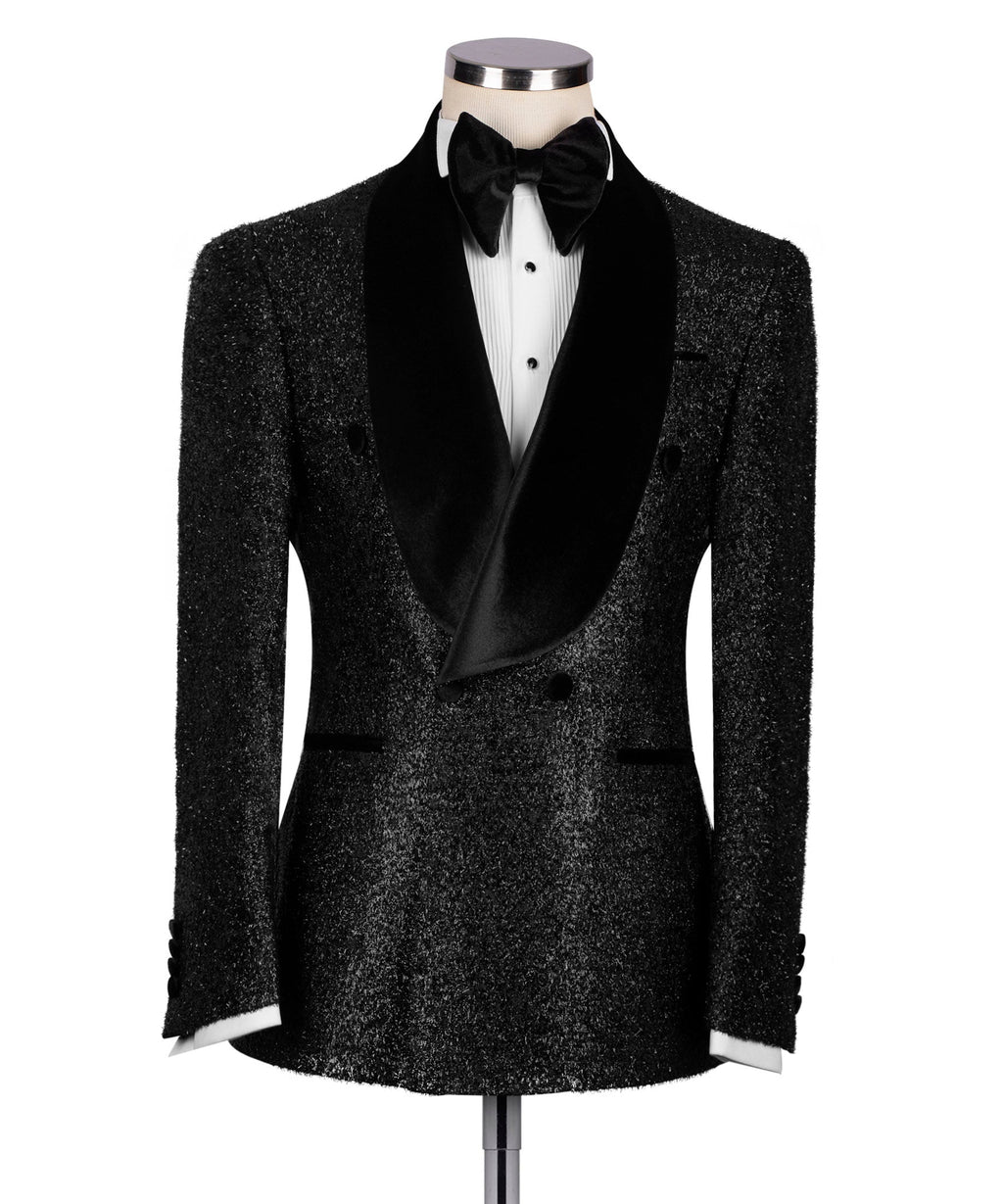 Black Velvet-Lapel Shimmer Tuxedo