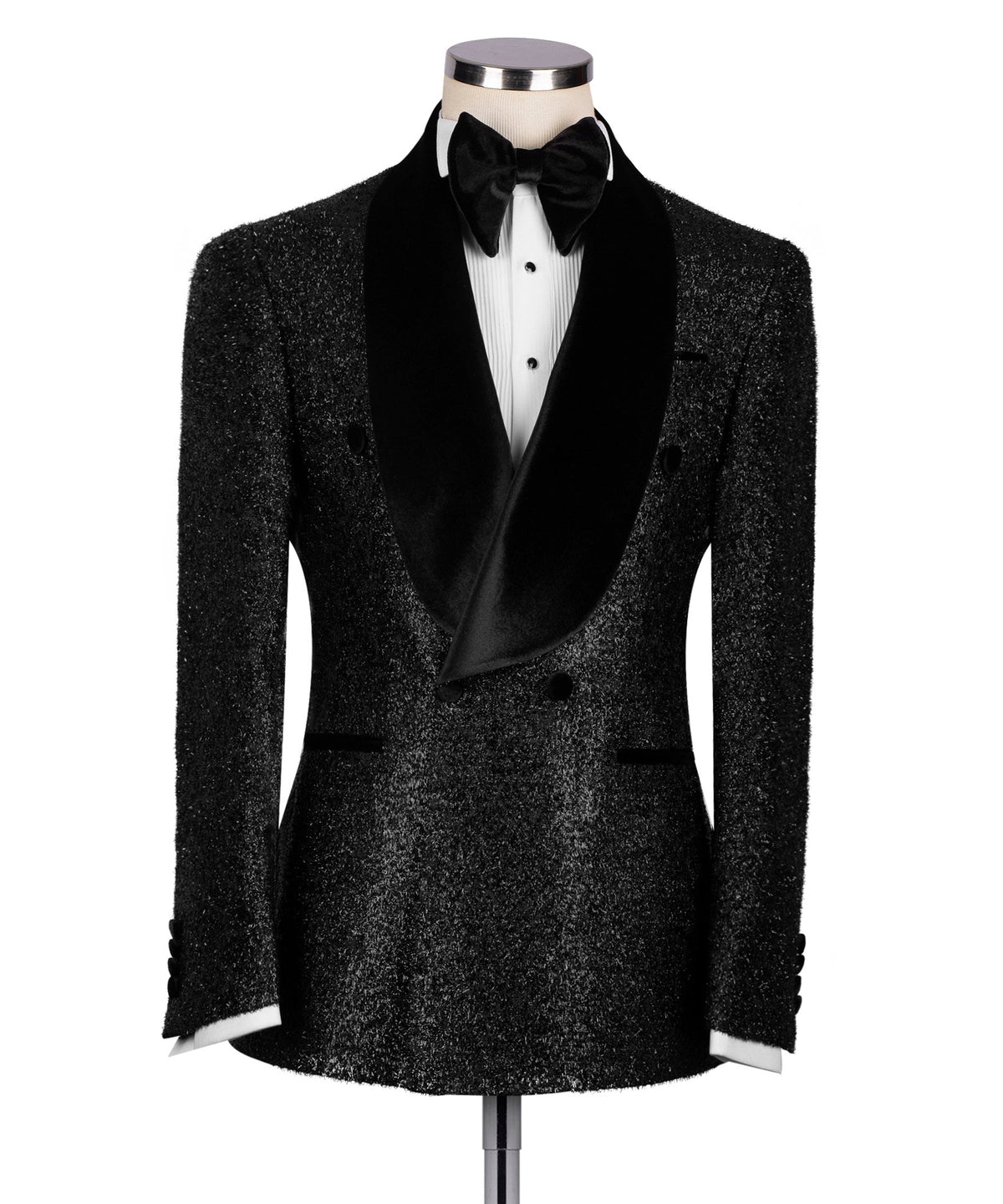Black Velvet-Lapel Shimmer Tuxedo