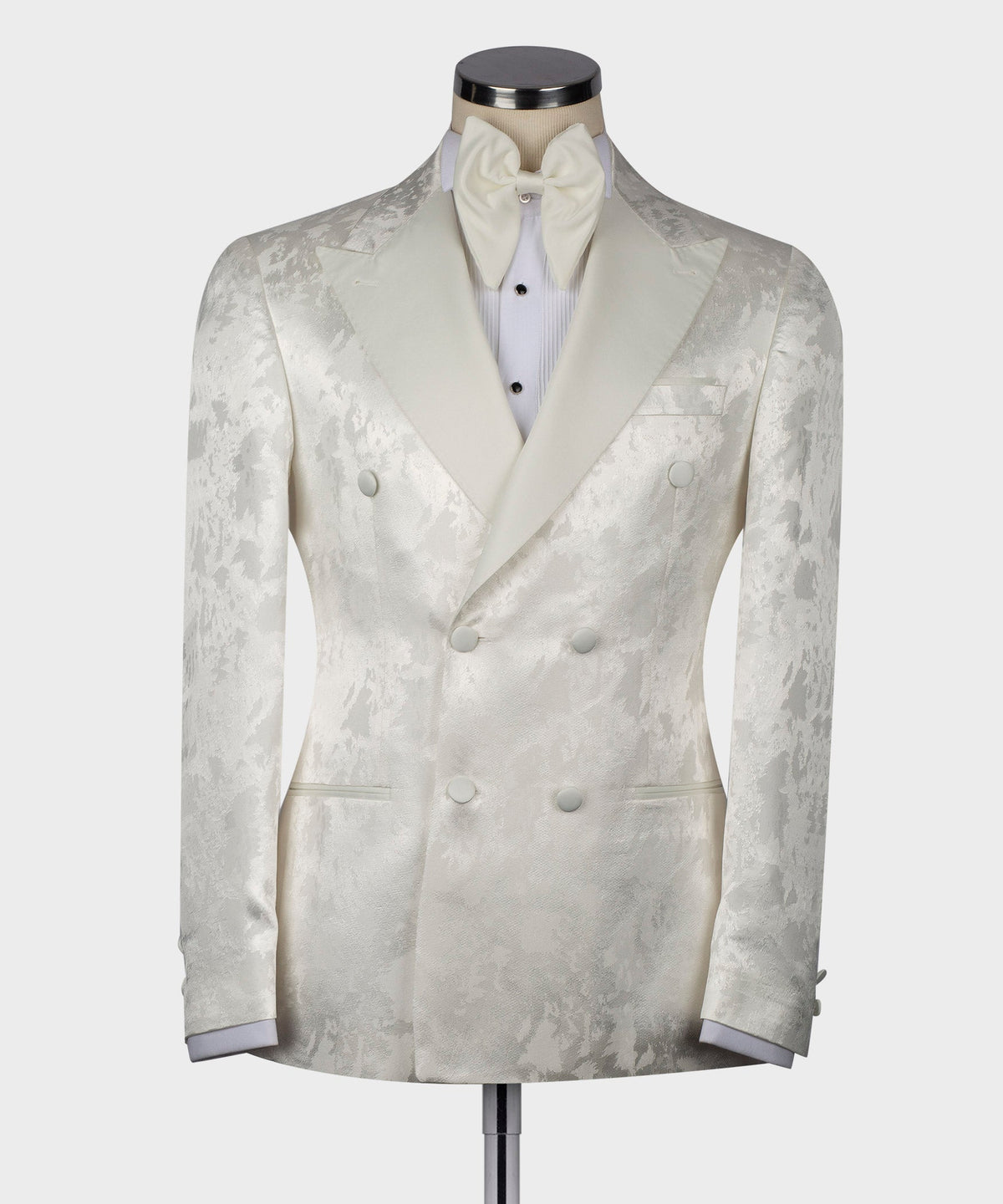 Cream Satin-Lapel White Patterned Tuxedo