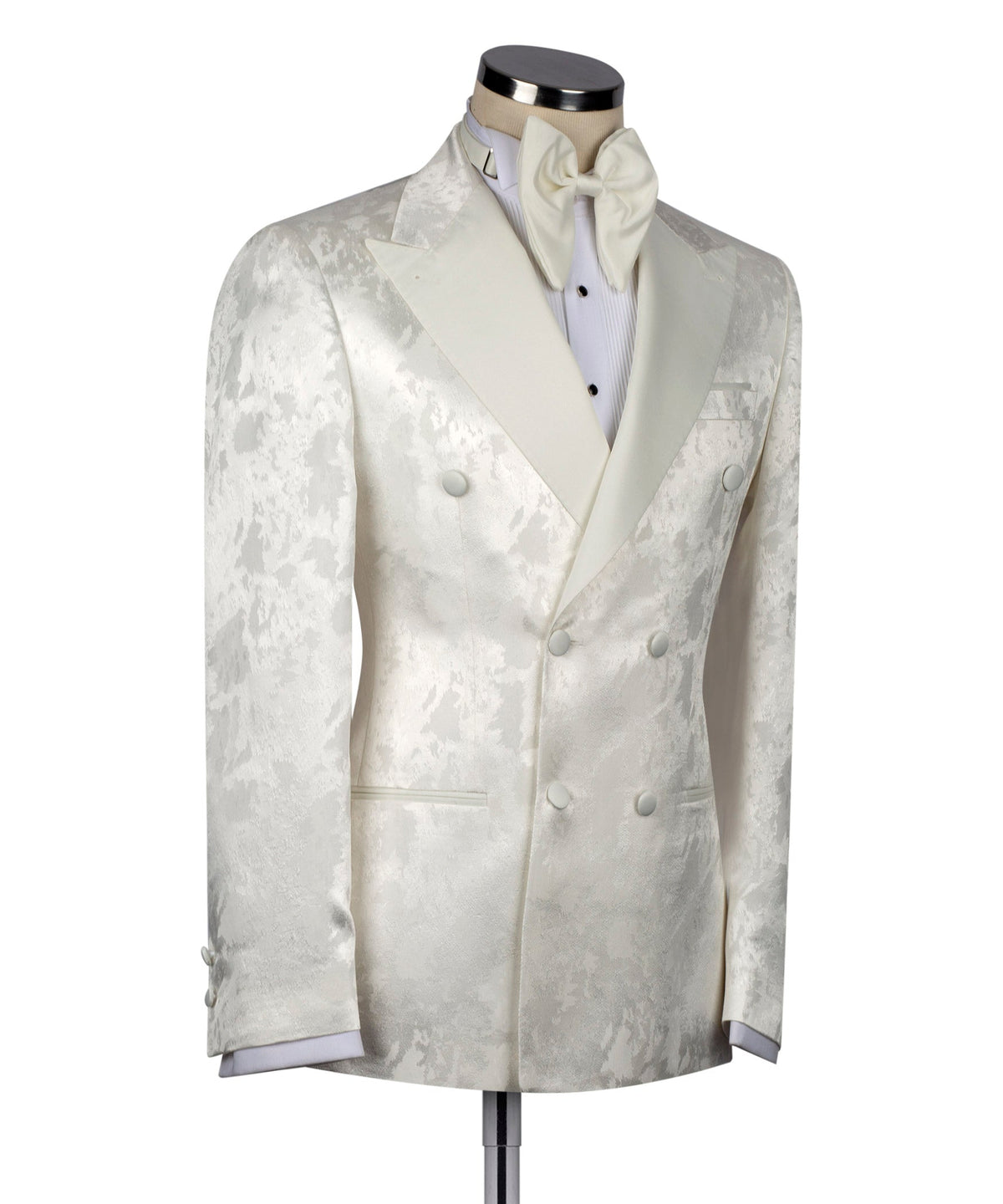 Cream Satin-Lapel White Patterned Tuxedo