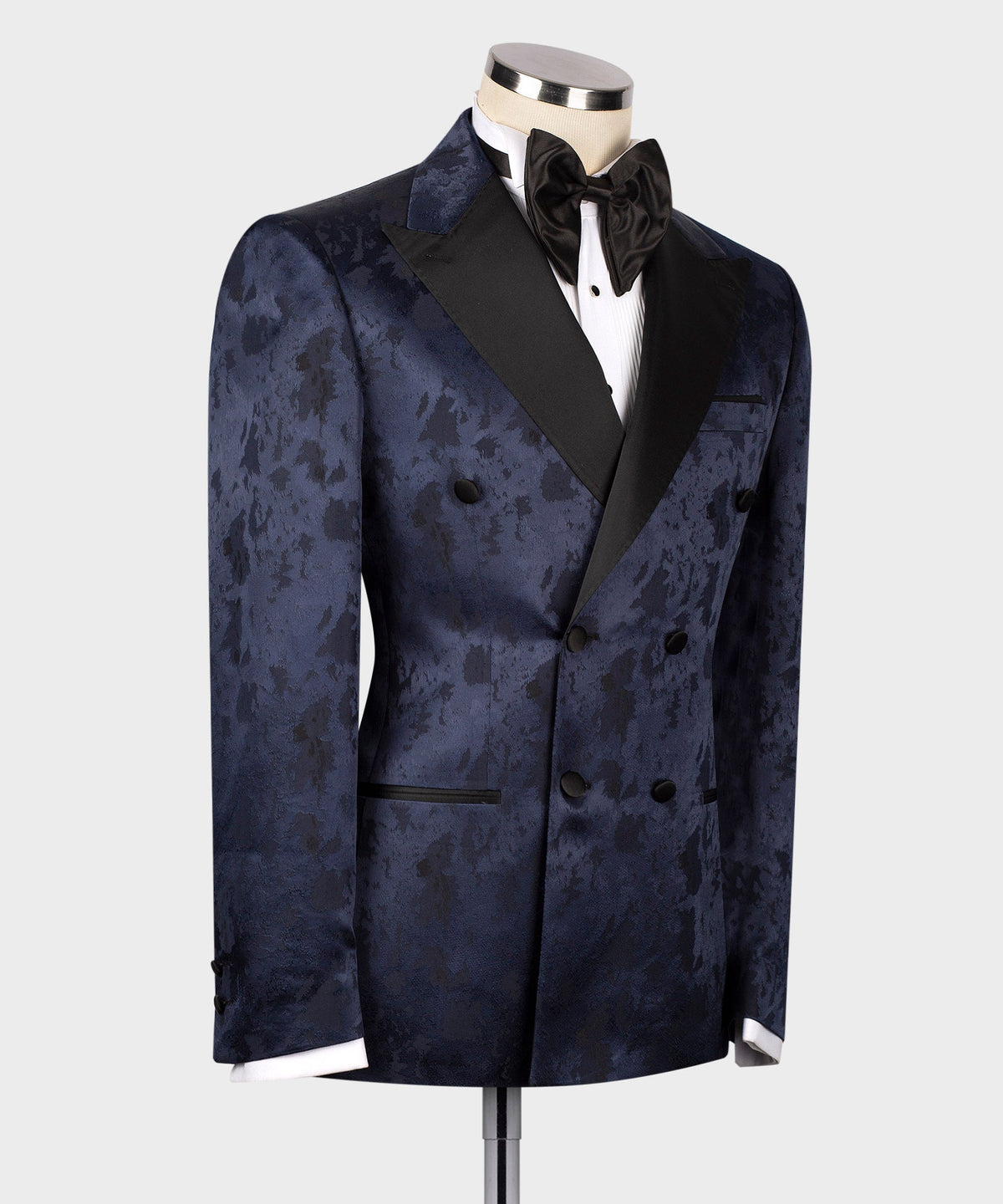 Black Satin-Lapel Dark Blue Patterned Tuxedo