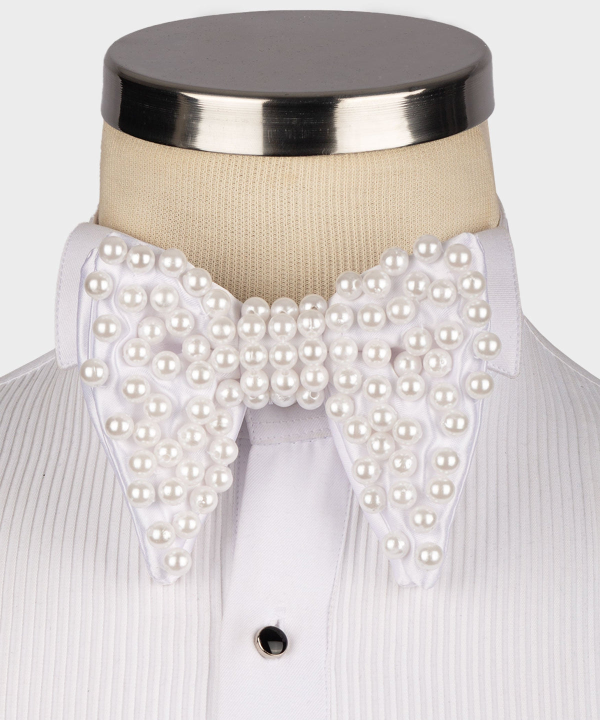 White Pearl Embroidered Bow Tie