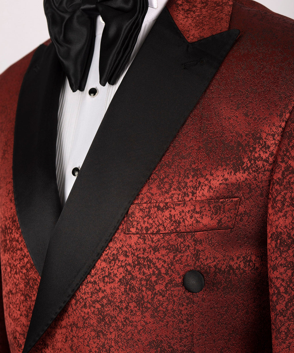 Black Satin-Lapel Burgundy Patterned Tuxedos