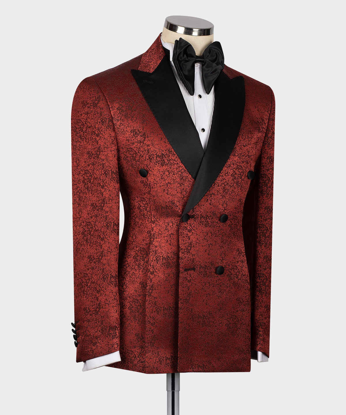 Black Satin-Lapel Burgundy Patterned Tuxedos