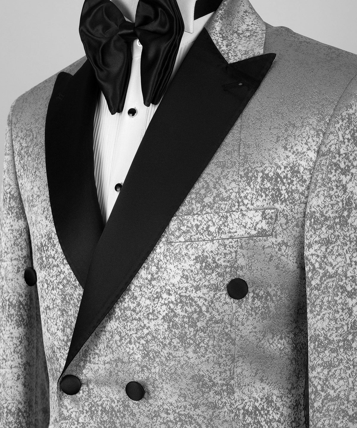 Black Satin-Lapel Gray Patterned Tuxedos