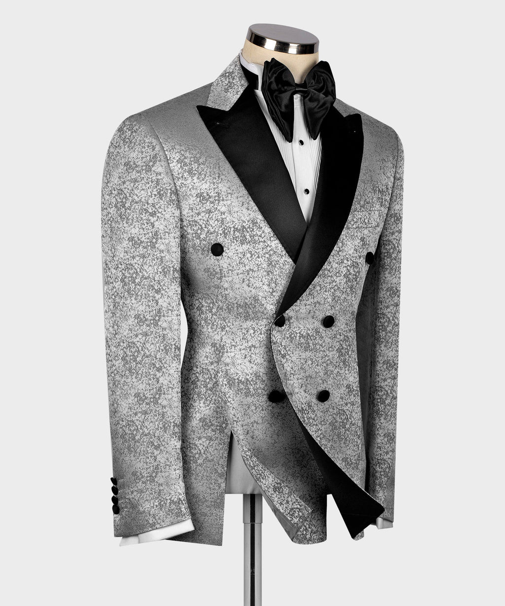 Black Satin-Lapel Gray Patterned Tuxedos