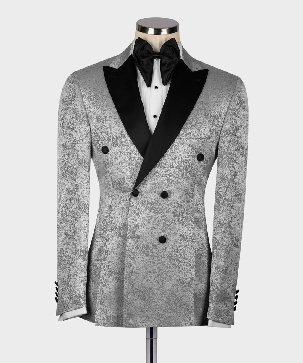 Black Satin-Lapel Gray Patterned Tuxedos