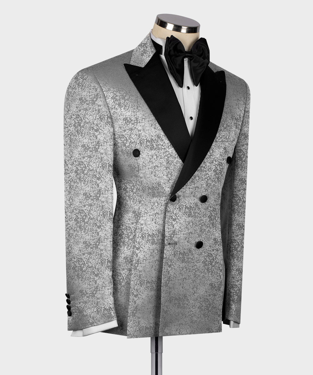 Black Satin-Lapel Gray Patterned Tuxedos