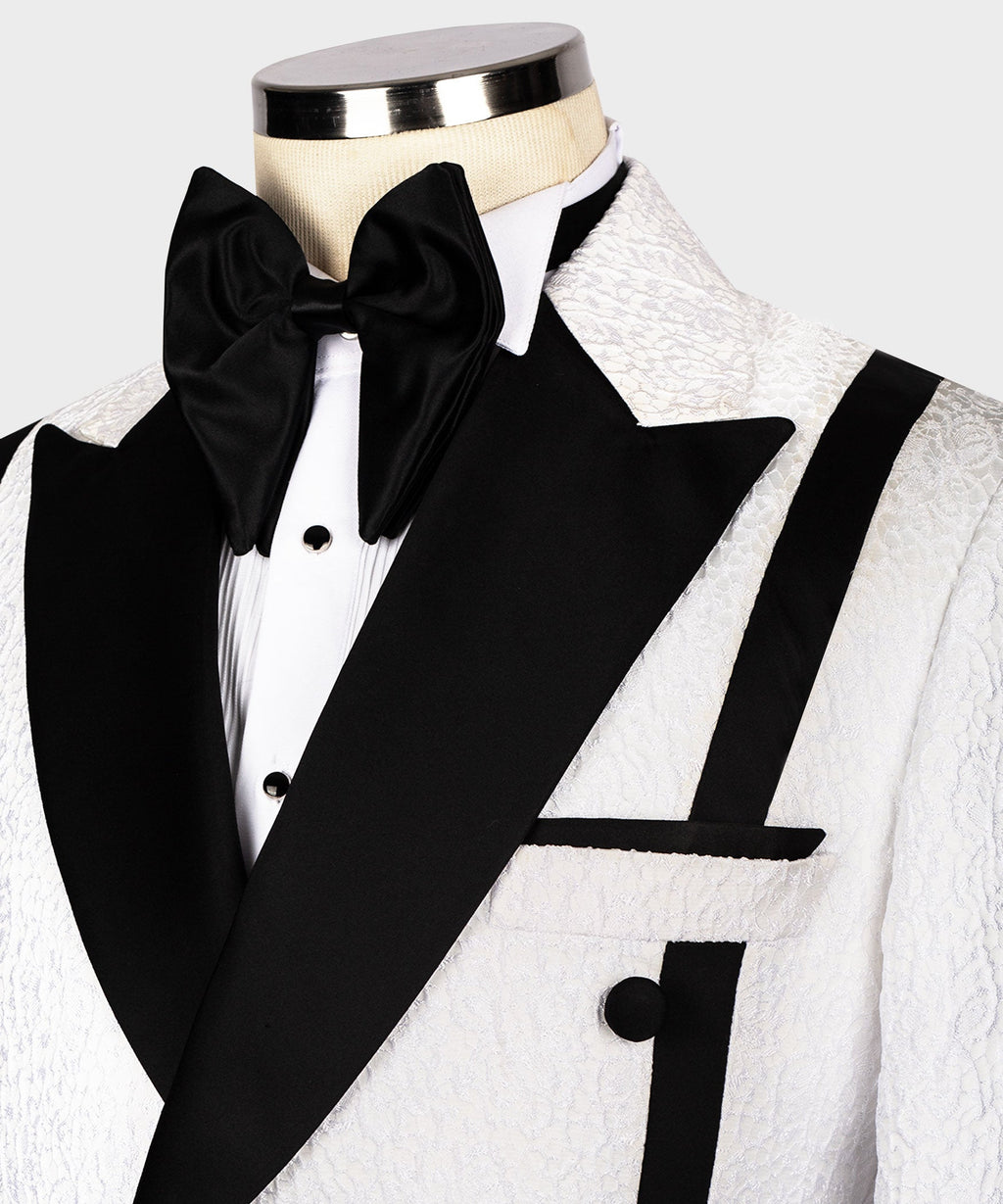 Black and White Self Belted Double-Breasted Tuxedo - Style 01