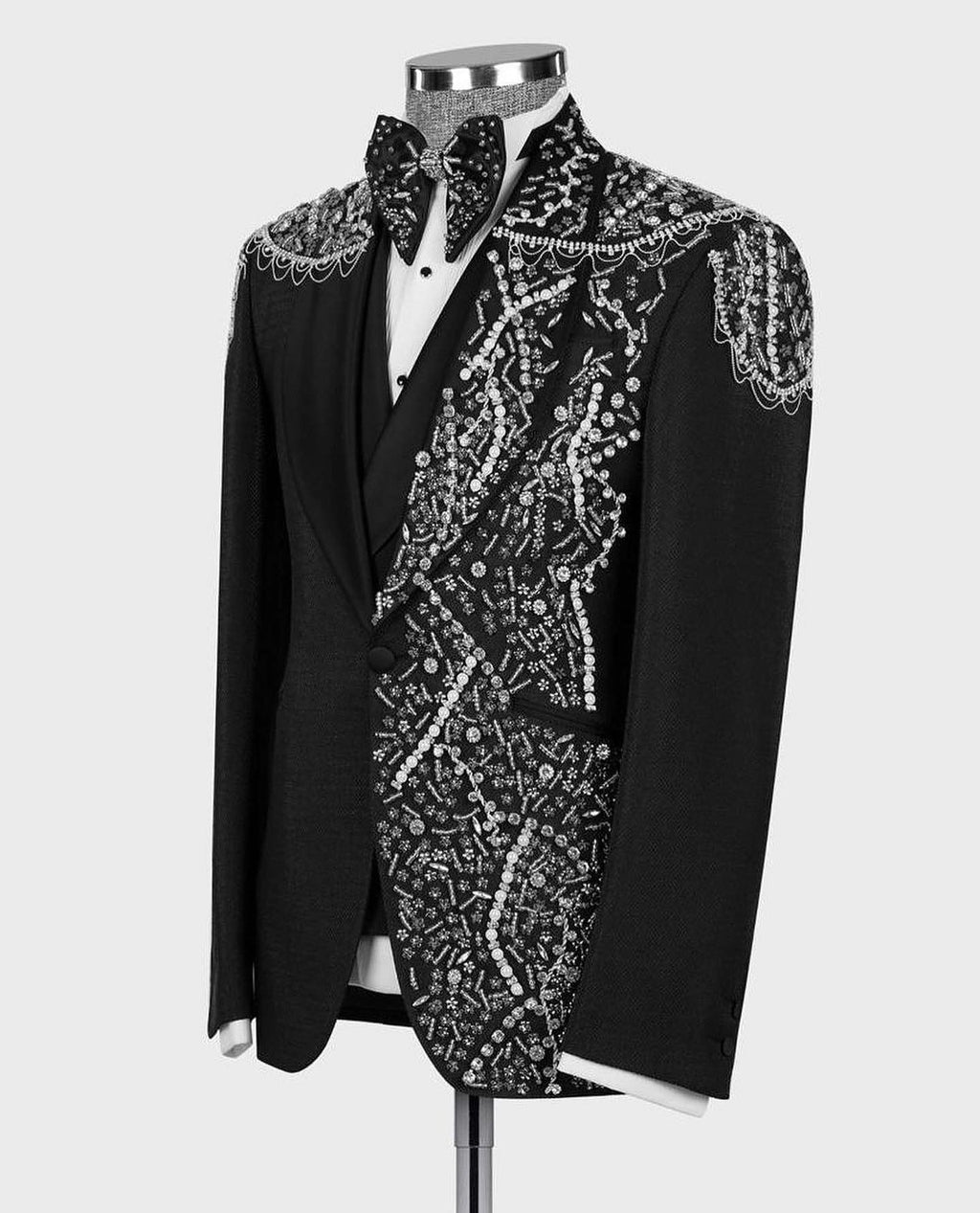 Black Crystal Jeweled Statement Tuxedo