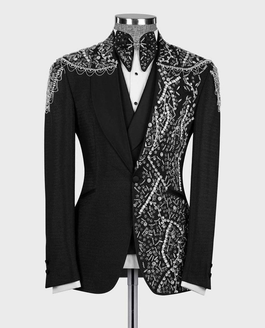 Black Crystal Jeweled Statement Tuxedo