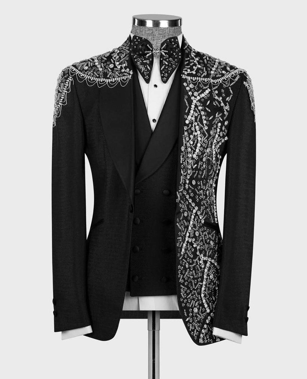Black Crystal Jeweled Statement Tuxedo