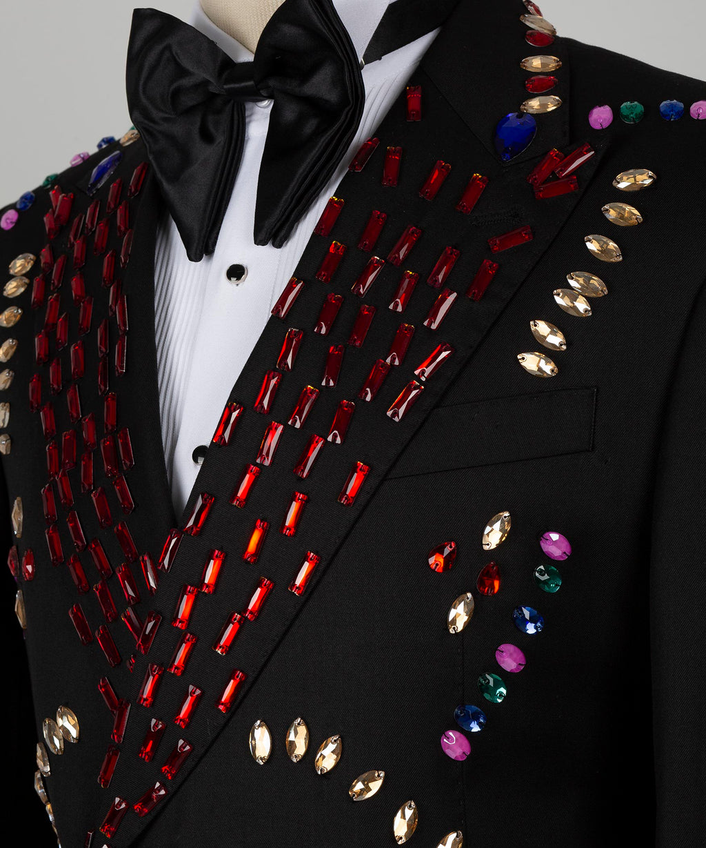 Black Crystal Colored Stone Statement Tuxedo