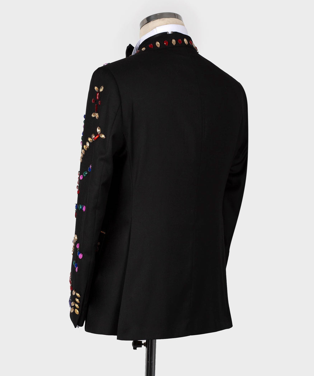Black Crystal Colored Stone Statement Tuxedo