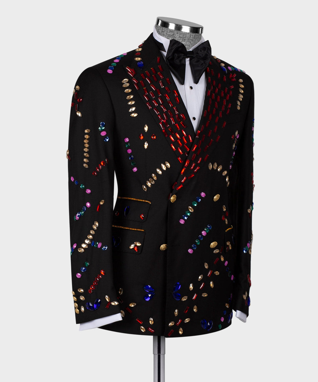 Black Crystal Colored Stone Statement Tuxedo