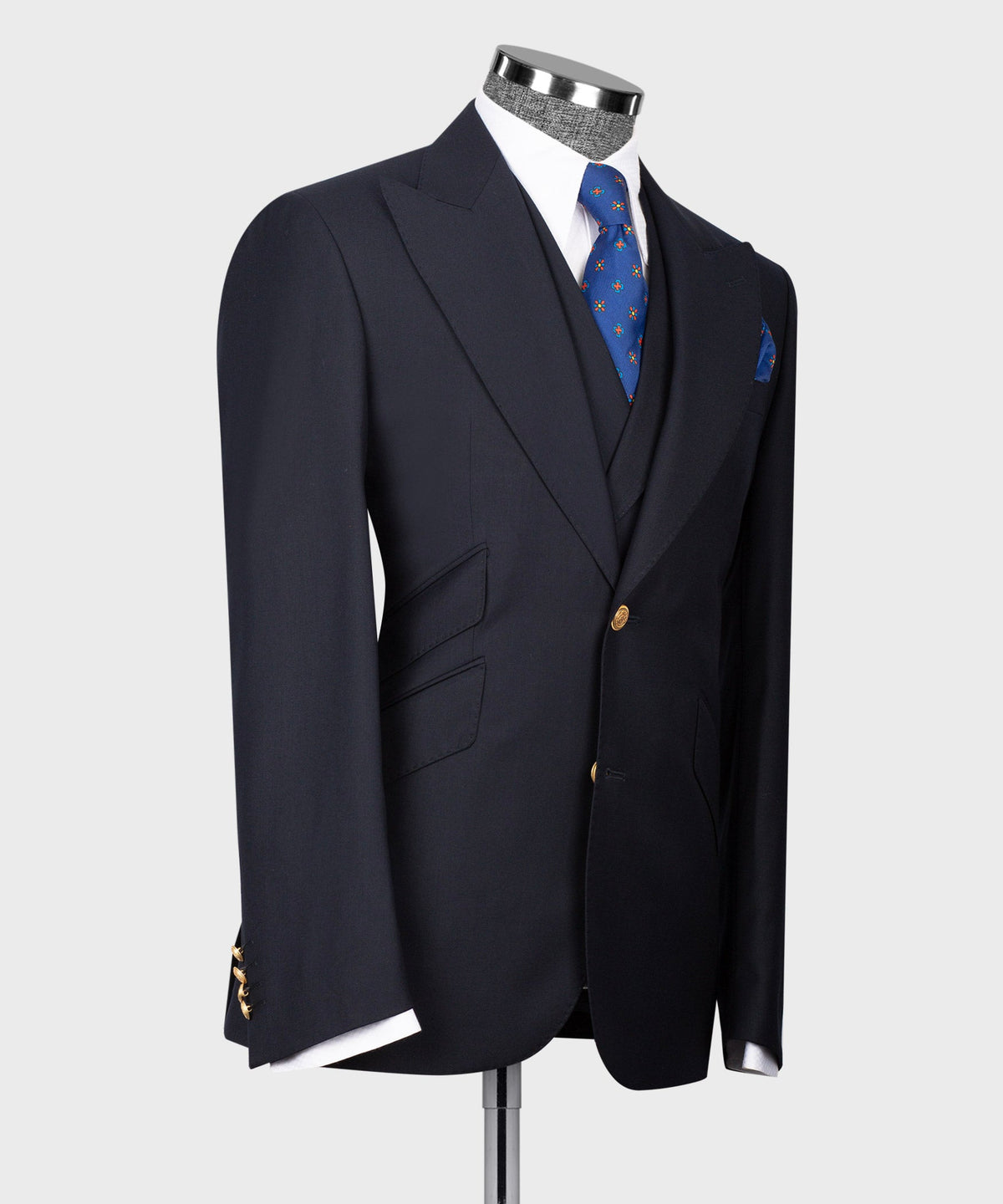 Three-Piece Suit Dark Navy Blue - Gold-Button