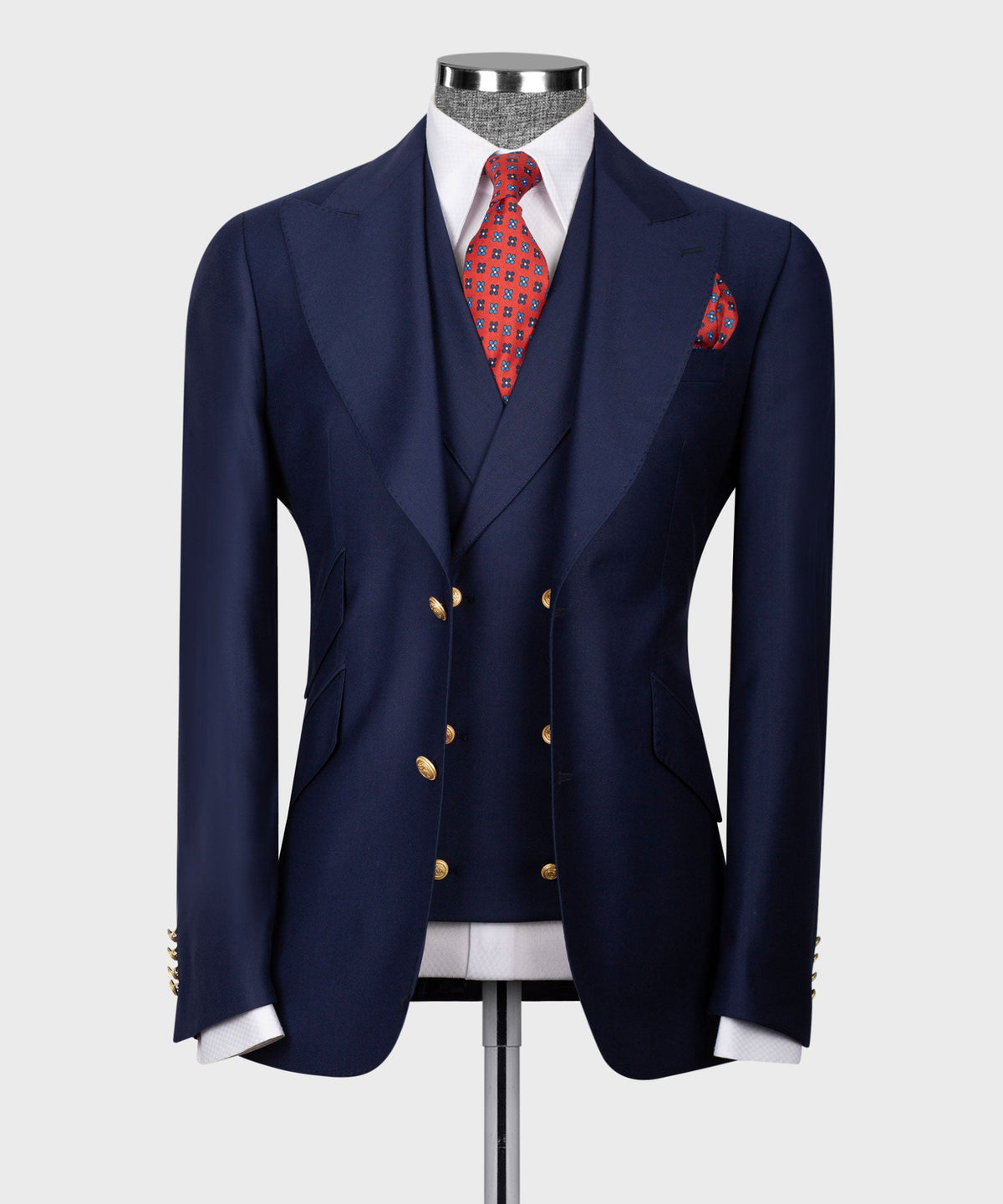 Three-Piece Suit Navy Blue - Gold-Button