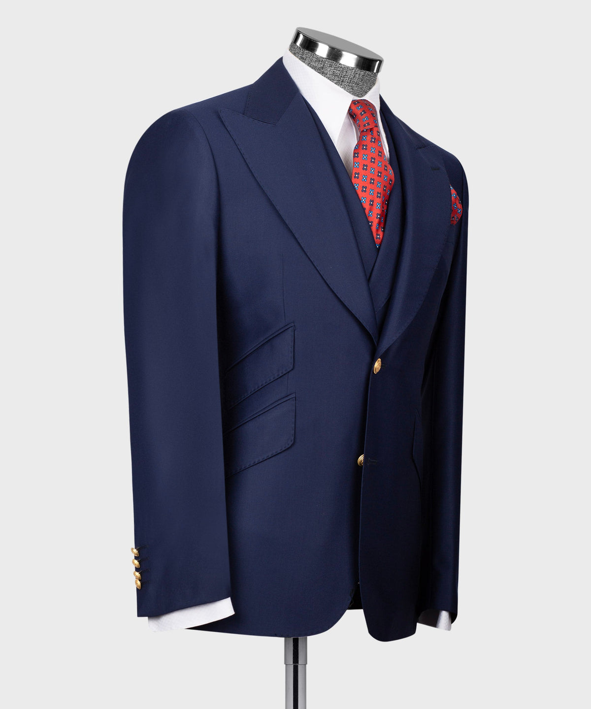 Three-Piece Suit Navy Blue - Gold-Button
