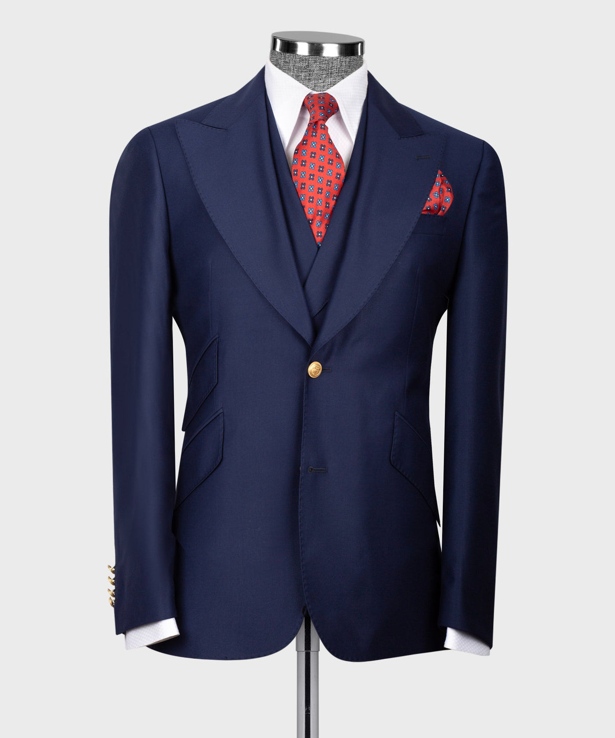 Three-Piece Suit Navy Blue - Gold-Button