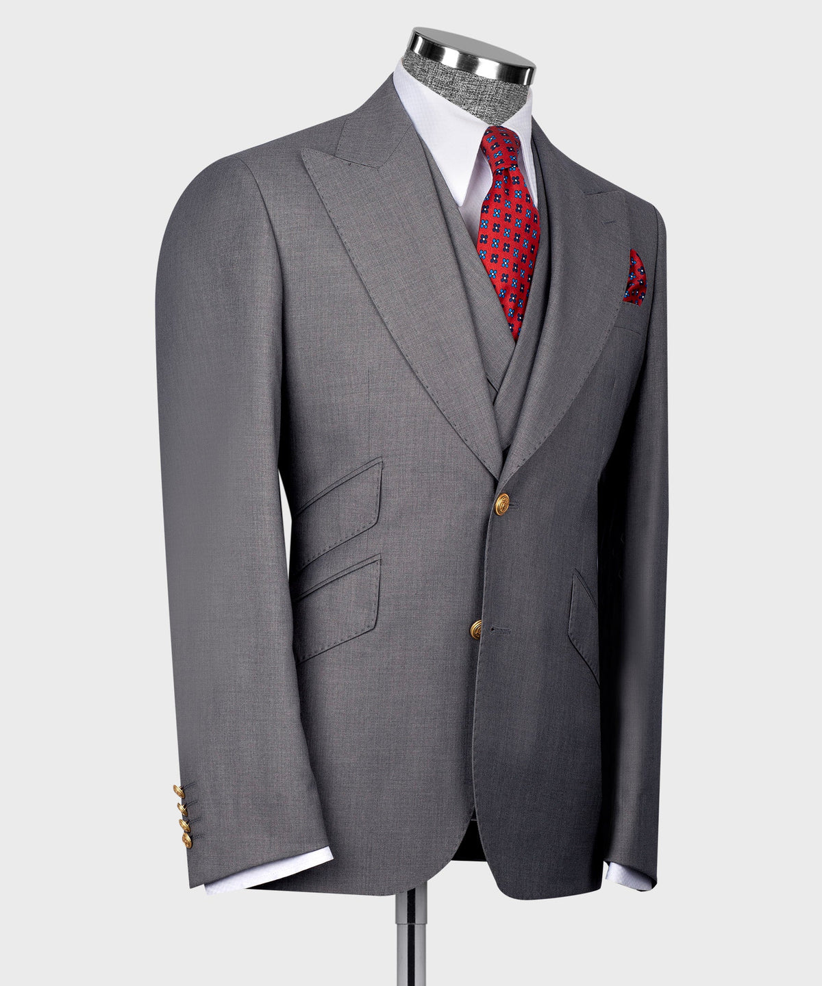 Three-Piece Suit Gray - Gold-Button