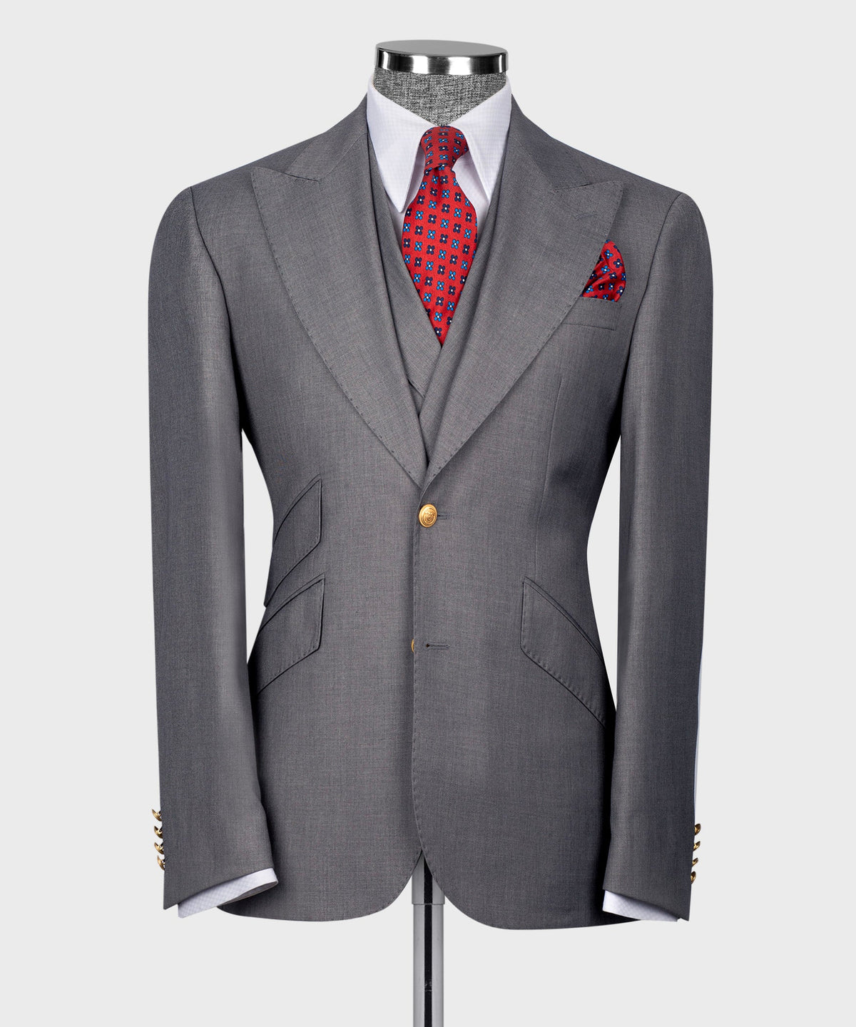 Three-Piece Suit Gray - Gold-Button