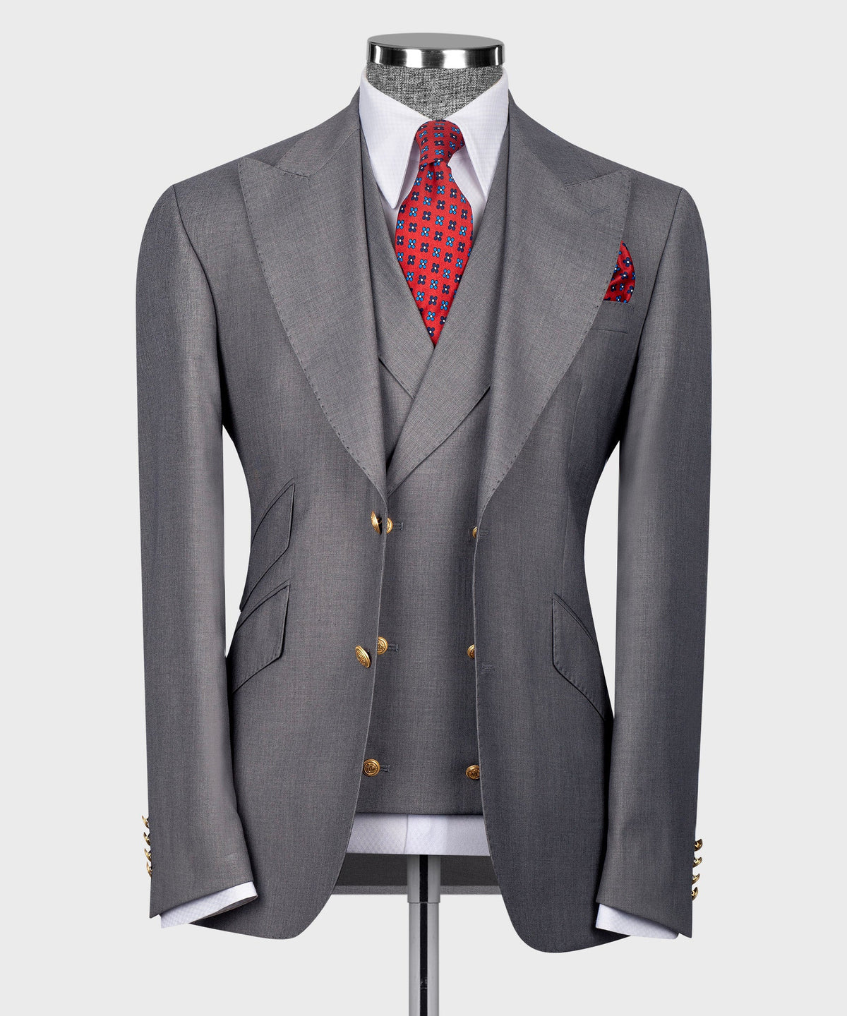 Three-Piece Suit Gray - Gold-Button
