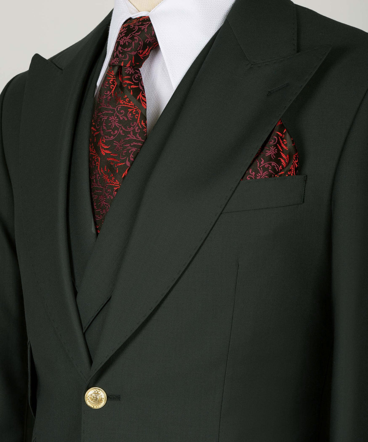 Three-Piece Suit Dark Green - Gold-Button