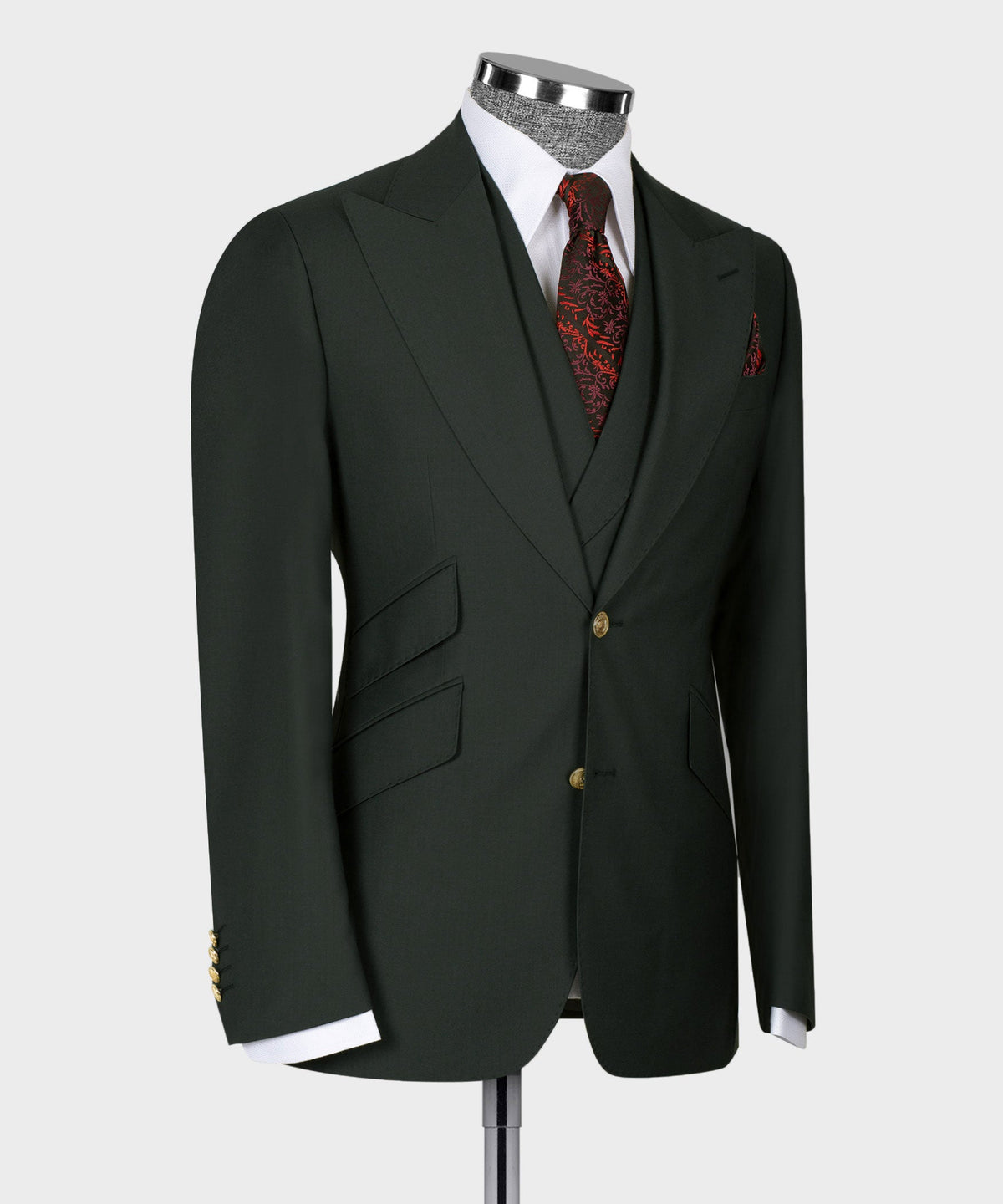 Three-Piece Suit Dark Green - Gold-Button