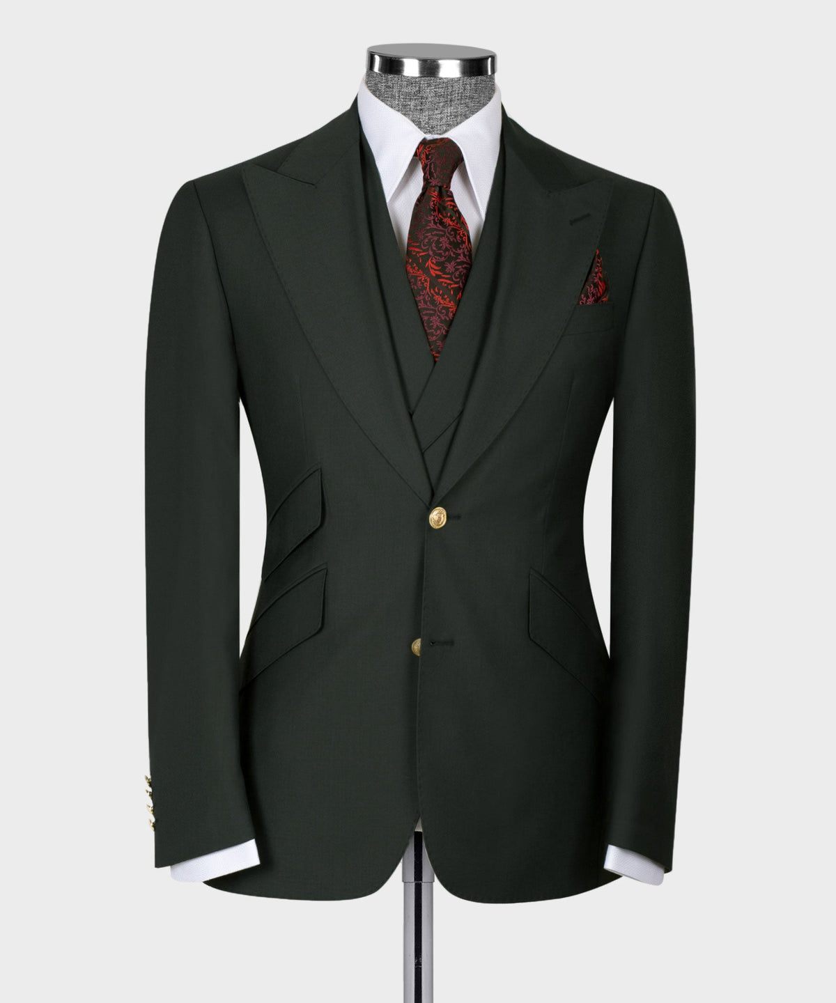 Three-Piece Suit Dark Green - Gold-Button