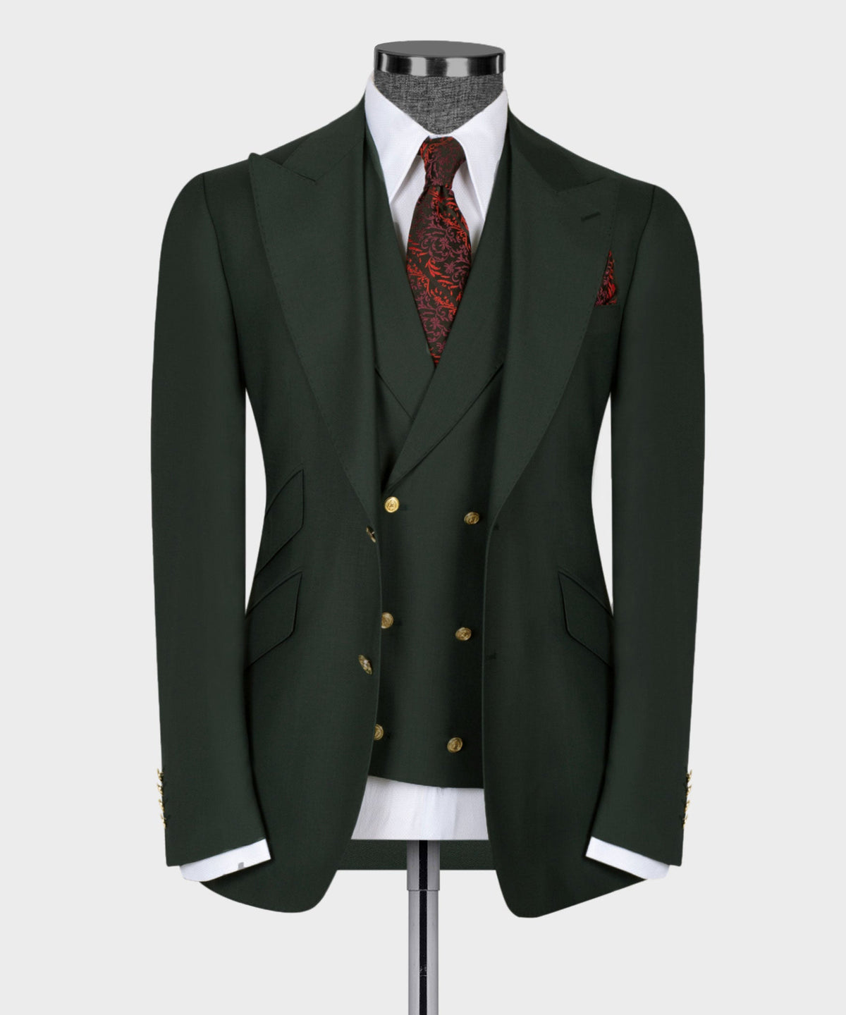 Three-Piece Suit Dark Green - Gold-Button