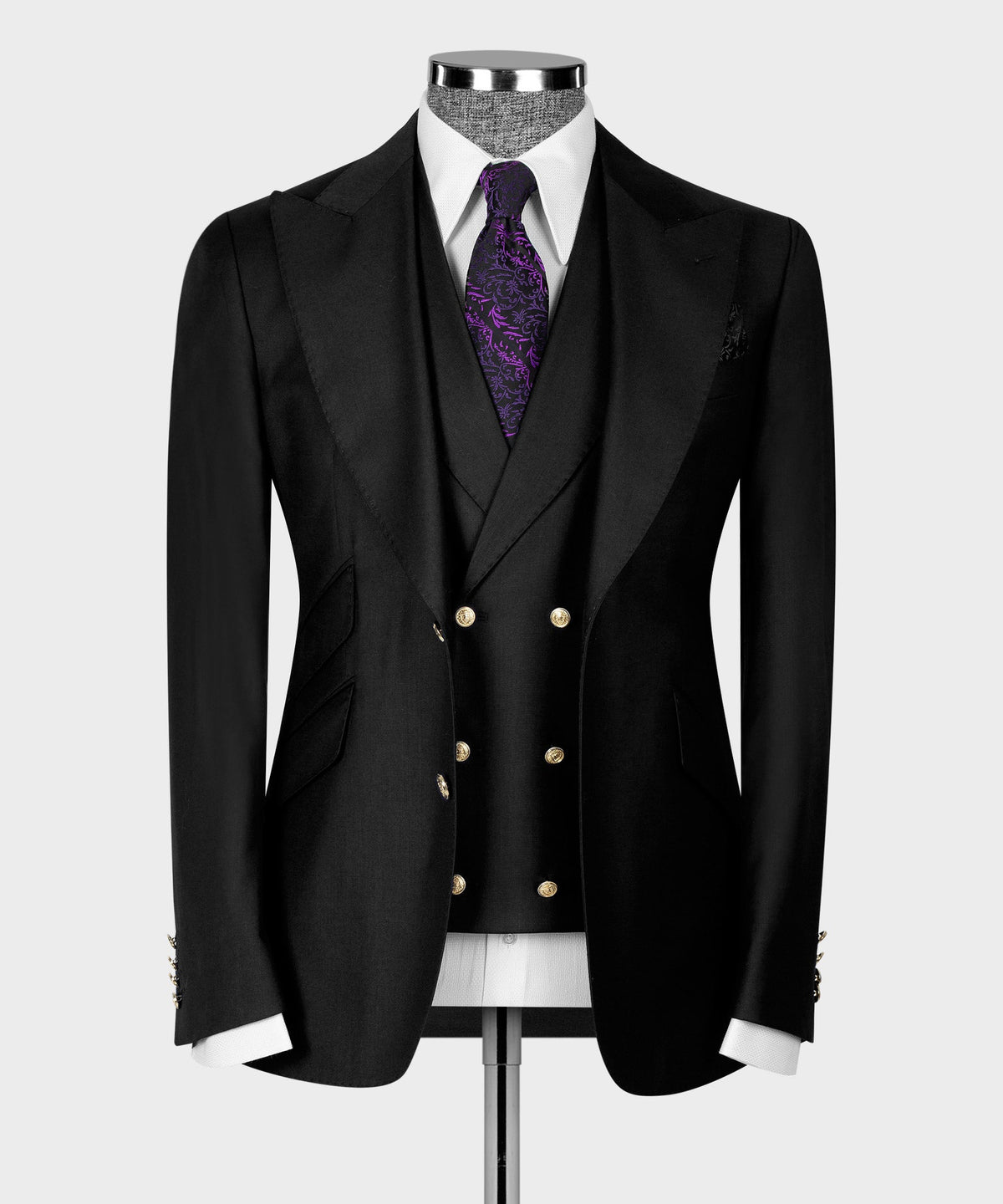Three-Piece Suit Black - Gold-Button