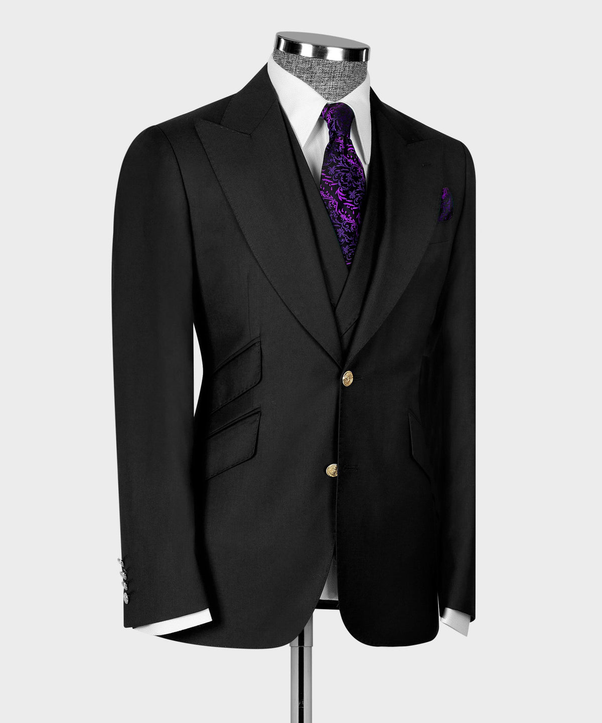Three-Piece Suit Black - Gold-Button