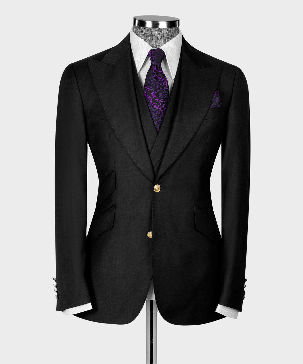 Three-Piece Suit Black - Gold-Button