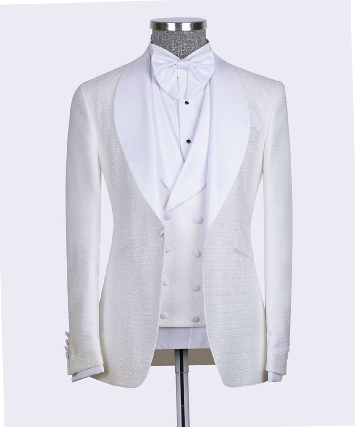 White Satin-Lapel Cream Tuxedo