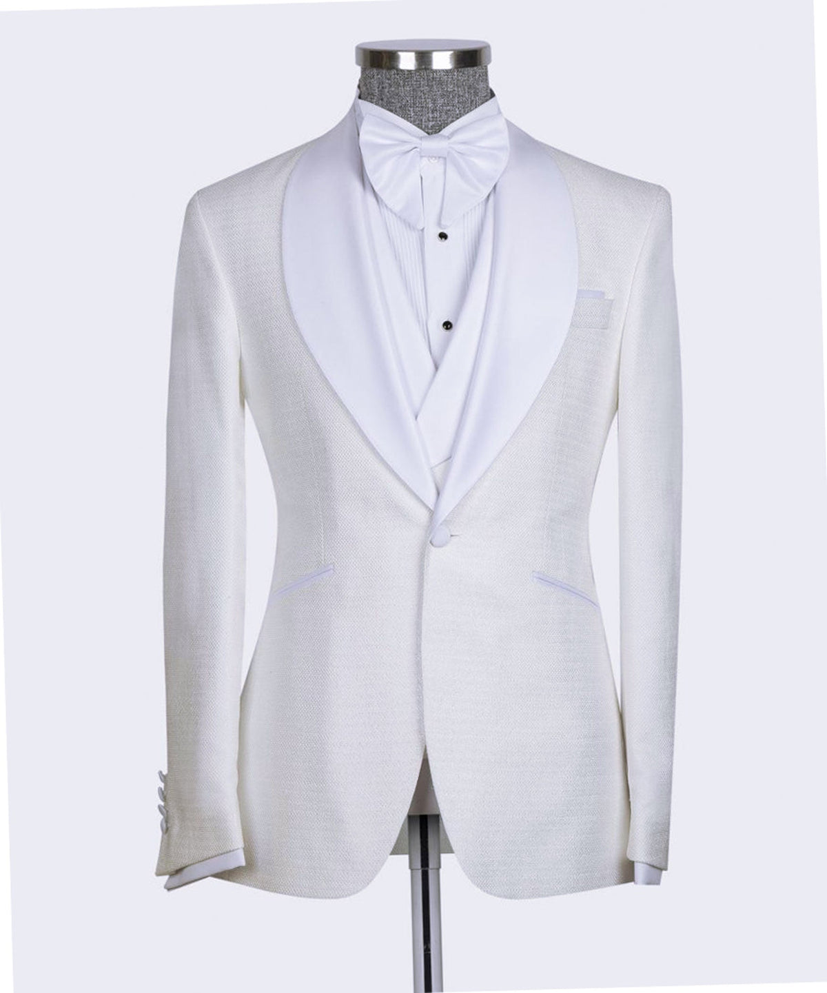 White Satin-Lapel Cream Tuxedo