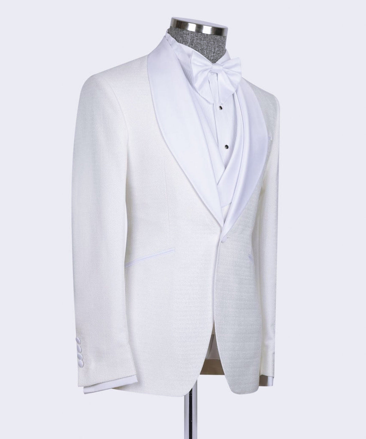 White Satin-Lapel Cream Tuxedo