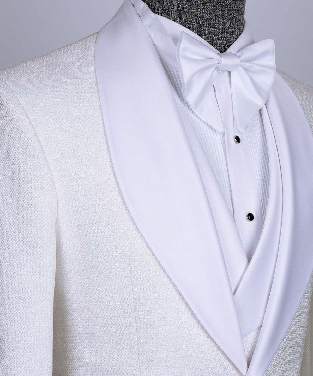 White Satin-Lapel Cream Tuxedo