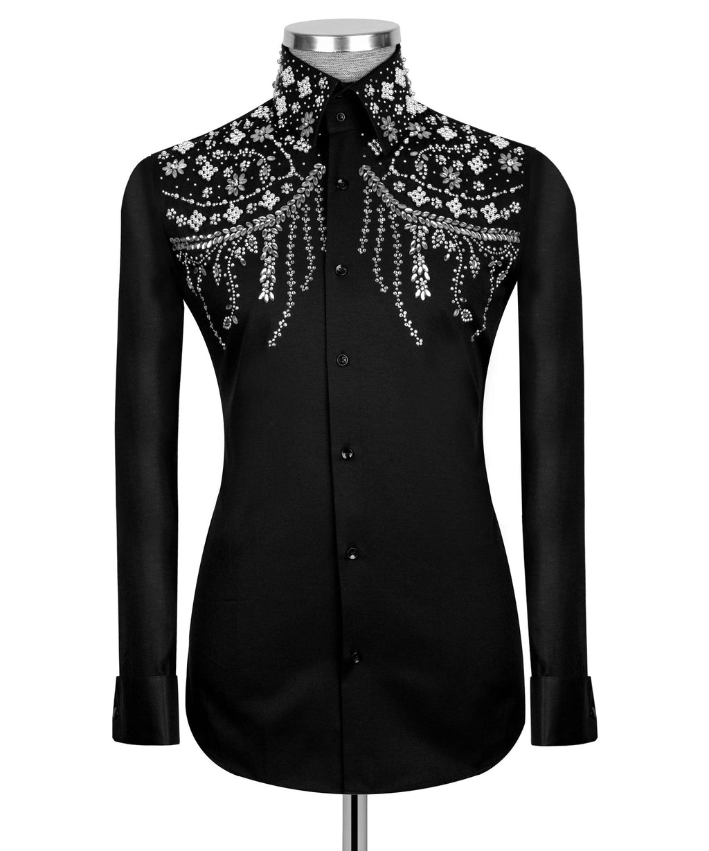 Black Stone-Embellished Dress Shirt - Style 02