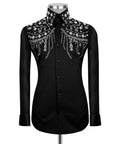 Black Stone-Embellished Dress Shirt - Style 02