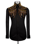 Black Stone-Embellished Dress Shirt - Style 01