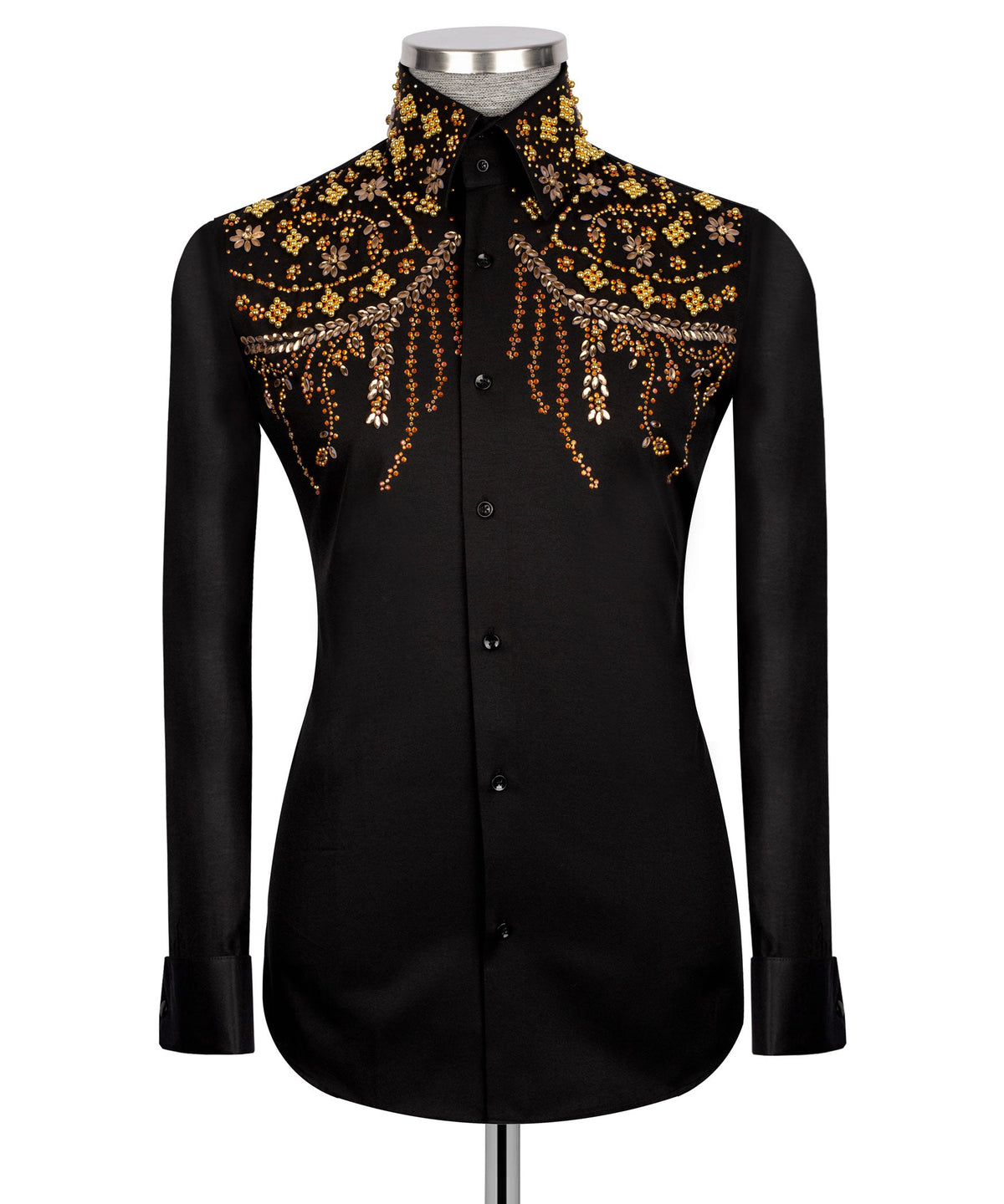 Black Stone-Embellished Dress Shirt - Style 01