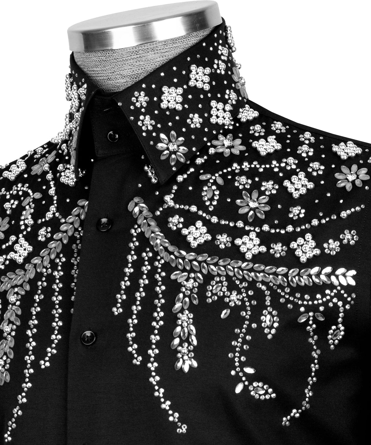 Black Stone-Embellished Dress Shirt - Style 02