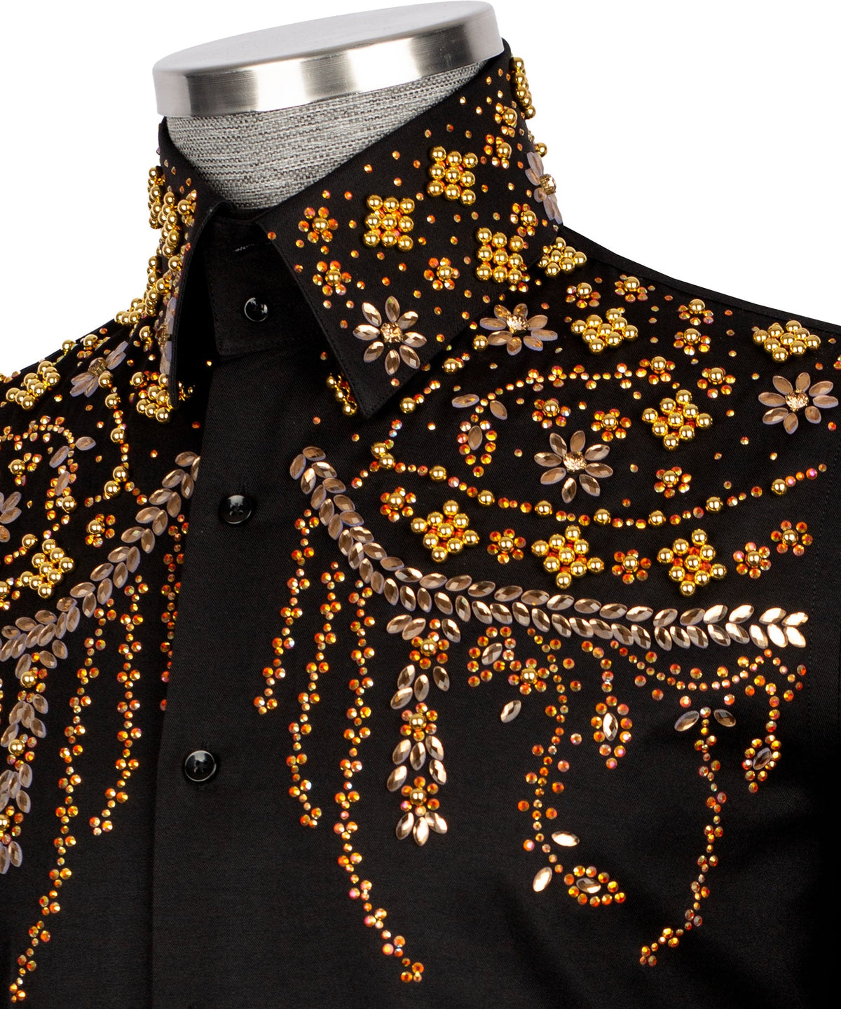 Black Stone-Embellished Dress Shirt - Style 01